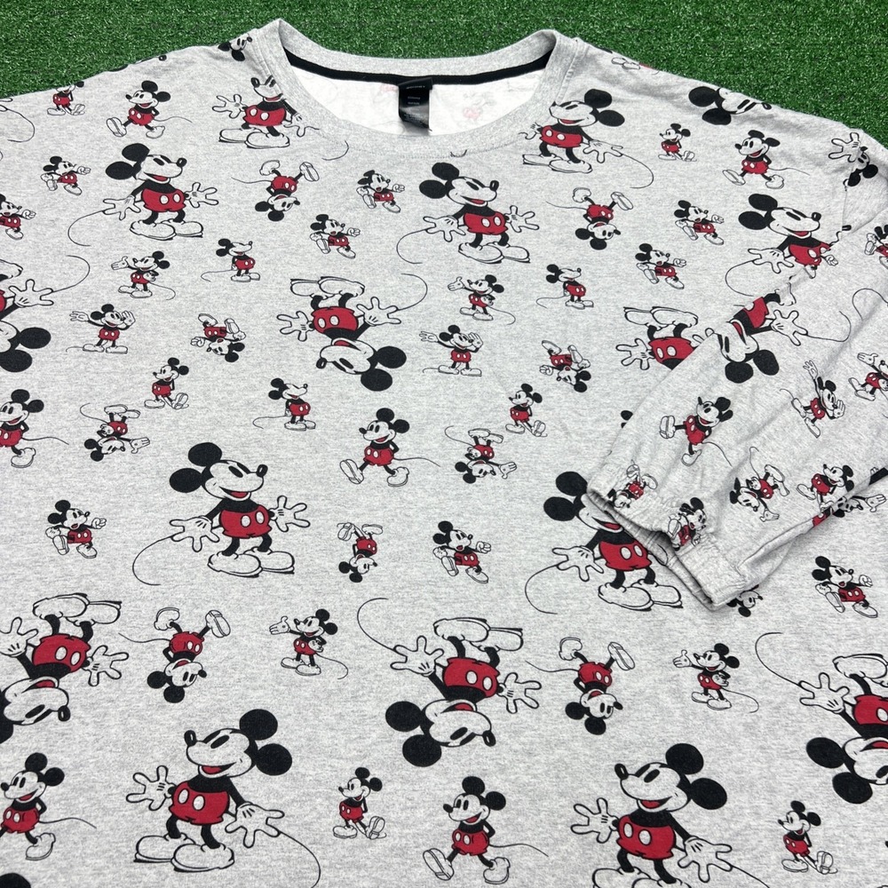 Disney Mickey Mouse Allover Print Women's Long Sleeve Pajama Top Gray Size 2XL